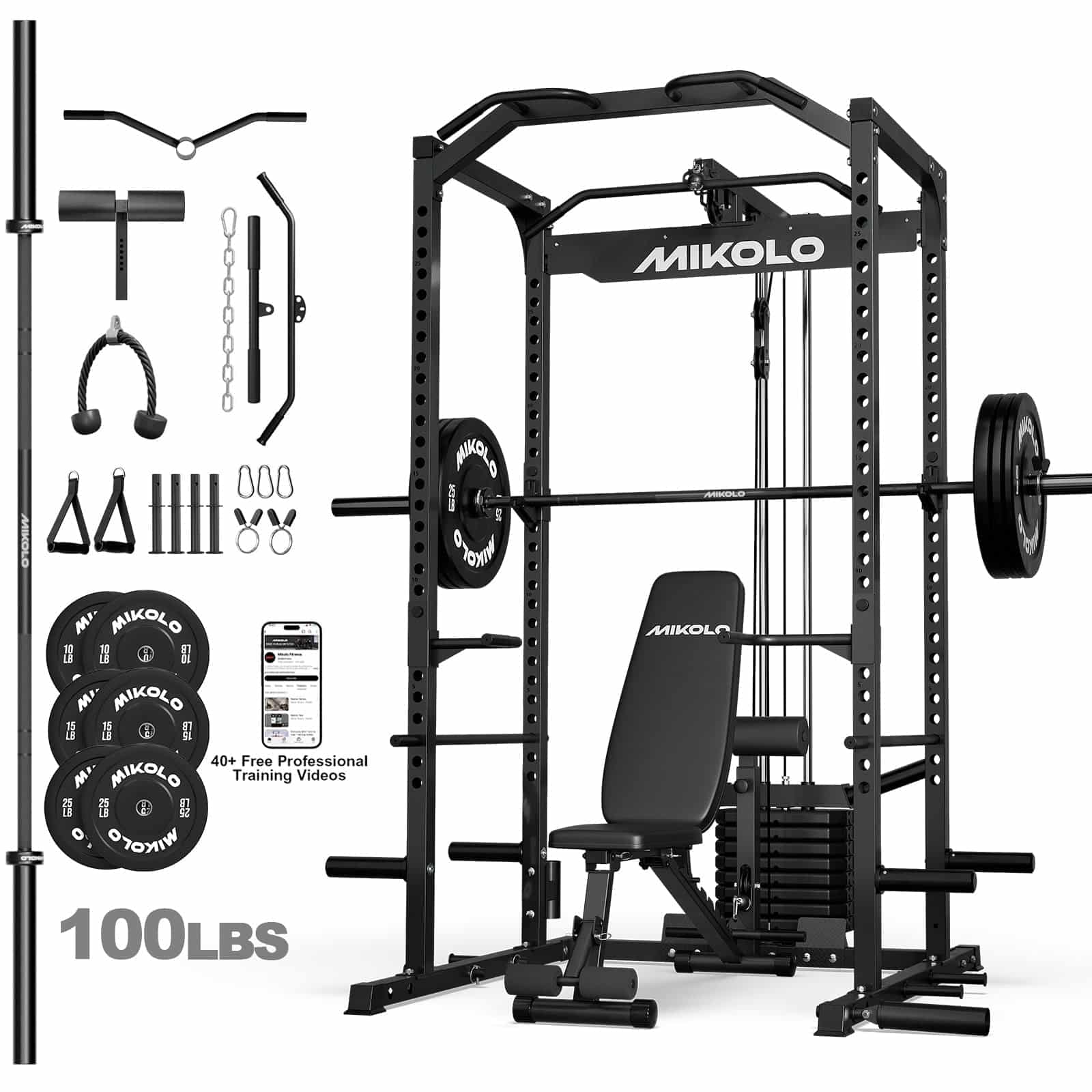 Mikolo F4 power cage with weight stack all-in-one home gym