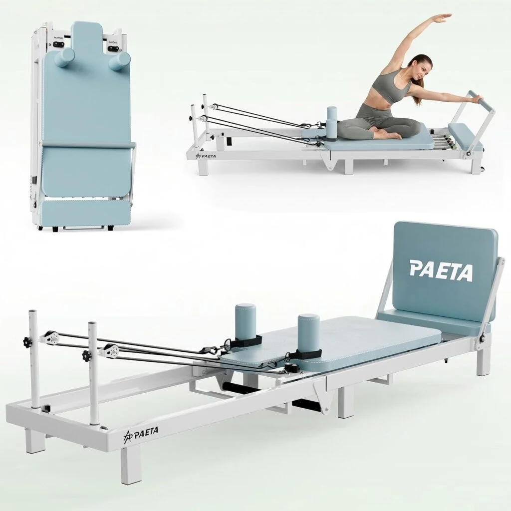 PAETA 86-inch foldable pilates reformer with dual springs and cords resistance