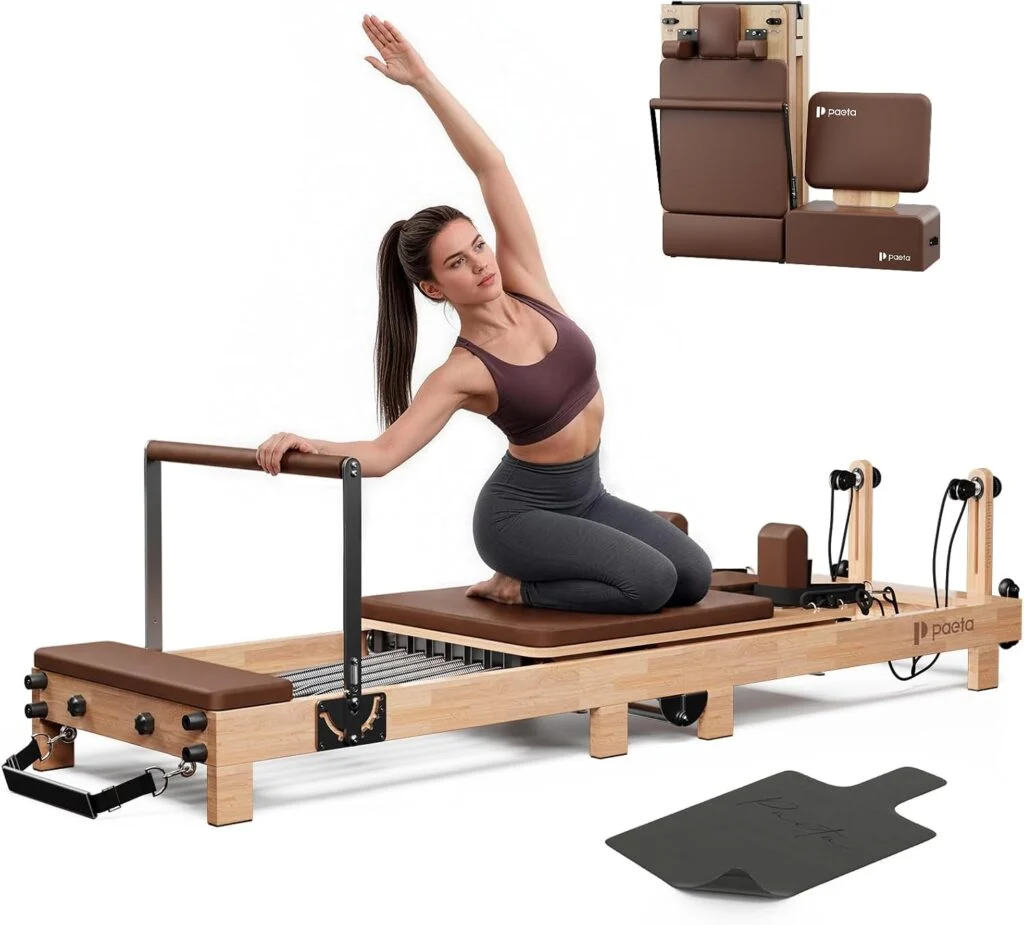 PAETA 92-inch wooden pilates reformer with springs sitting box and jump board